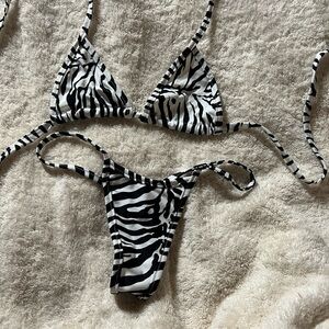 Zebra Print String Bikini Set - Black & White